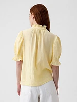 Crinkle Gauze Puff Sleeve Shirt