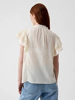 Textured Crinkle Flutter Sleeve Shirt