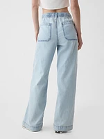 Wide-Leg Denim Pull-On Pants