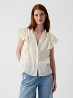 Textured Crinkle Flutter Sleeve Shirt