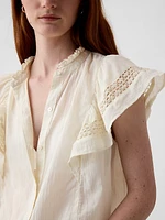 Textured Crinkle Flutter Sleeve Shirt