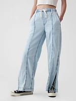 Wide-Leg Denim Pull-On Pants