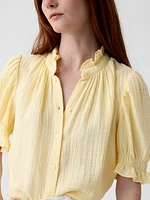 Crinkle Gauze Puff Sleeve Shirt