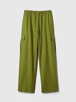 Mid Rise Linen-Cotton Pull-On Cargo Pants