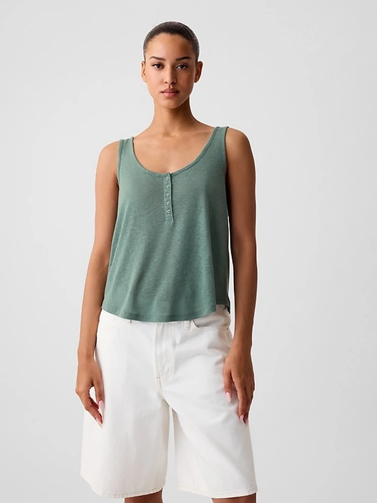 Linen-Blend Henley Tank Top