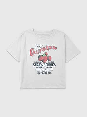 Kids California Strawberries Graphic Boxy Crop Tee