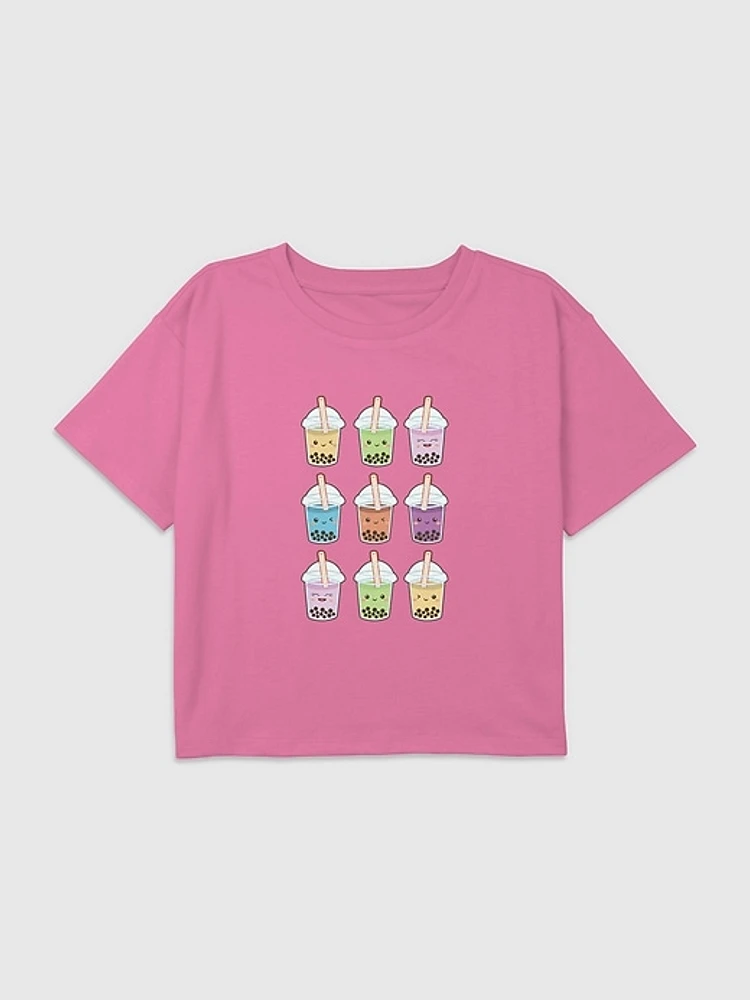 Kids Boba Tea Graphic Boxy Crop Tee