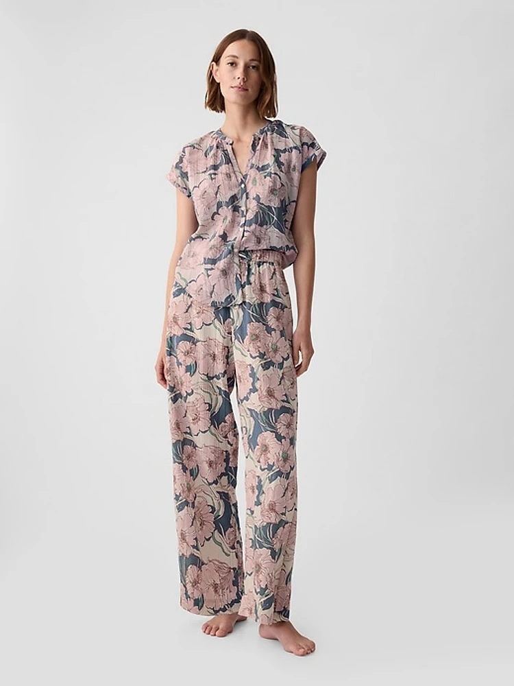 Crinkle Gauze Wide-Leg PJ Pants
