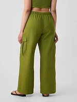 Mid Rise Linen-Cotton Pull-On Cargo Pants