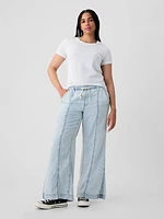 Wide-Leg Denim Pull-On Pants