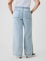 Wide-Leg Denim Pull-On Pants