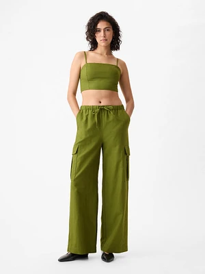 id Rise Linen-Cotton Pull-On Cargo Pants