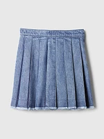 Pleated Denim Mini Skirt