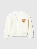 Baby CashSoft Shaker-Stitch Bear Cardigan