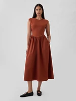 Drop-Waist Mixed Media Midi Dress