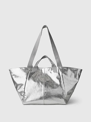 Metallic Vegan Leather Tote Bag