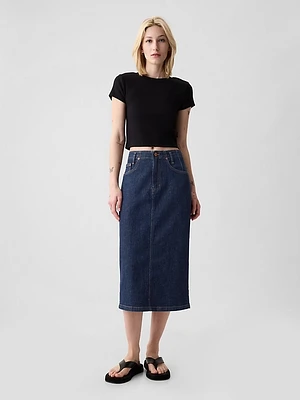 GapHeritage Button-Back Denim Midi Pencil Skirt