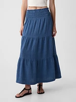 Crinkle Gauze Denim Maxi Skirt