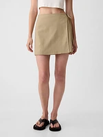 Linen-Cotton Wrap Mini Skirt