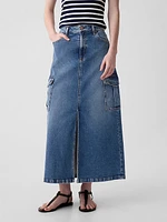 Denim Double Cargo Maxi Skirt