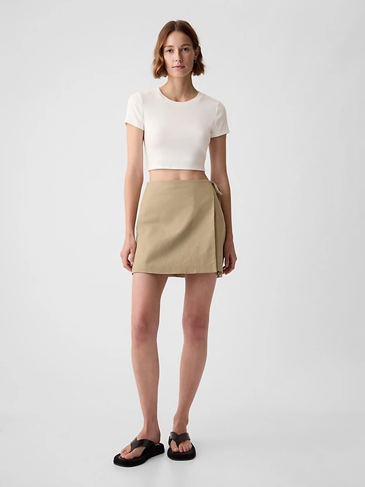 Linen-Cotton Wrap Mini Skirt