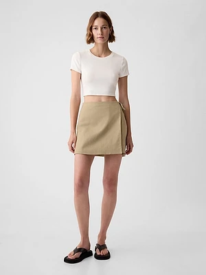 Linen-Cotton Wrap Mini Skirt