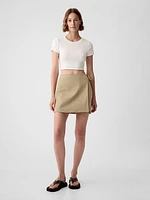 Linen-Cotton Wrap Mini Skirt