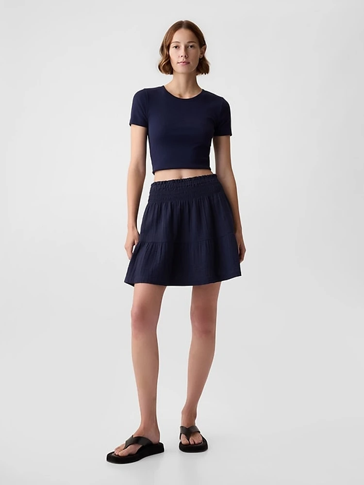 Crinkle Gauze Tiered Mini Skirt