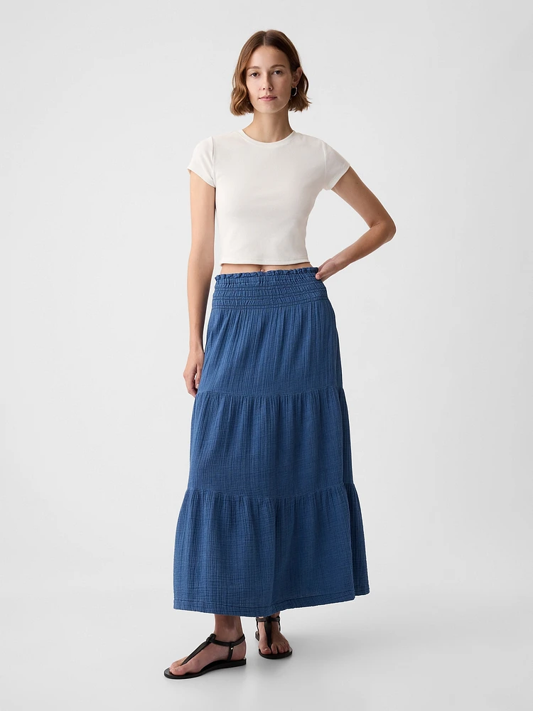 Crinkle Gauze Denim Maxi Skirt