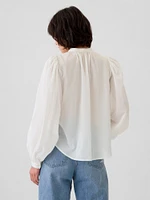 Puff-Sleeve Lace-Trim Shirt