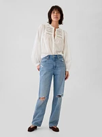 Puff-Sleeve Lace-Trim Shirt