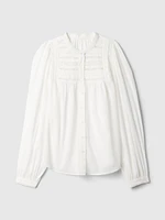 Puff-Sleeve Lace-Trim Shirt