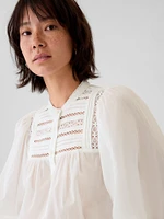 Puff-Sleeve Lace-Trim Shirt