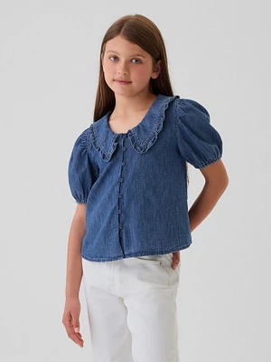 Kids Ruffle Collar Denim Shirt