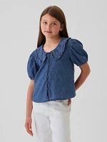 Kids Ruffle Collar Denim Shirt