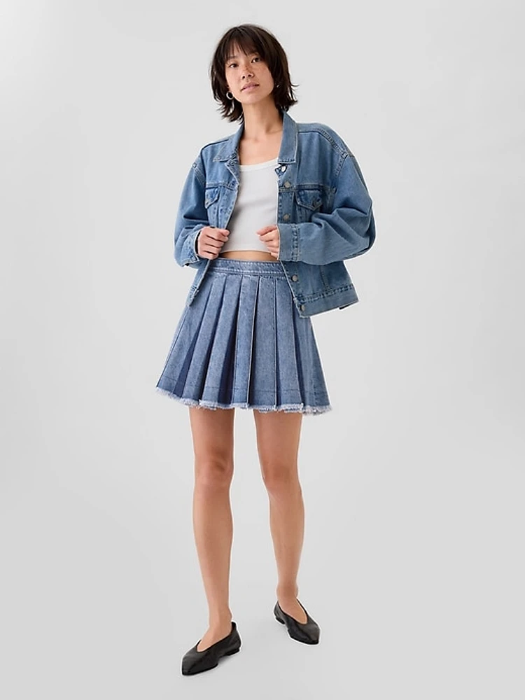 Pleated Denim Mini Skirt