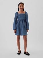 Kids Puff Sleeve Denim Dress