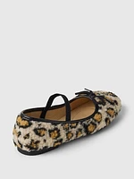 Kids Sherpa Leopard Ballet Flats