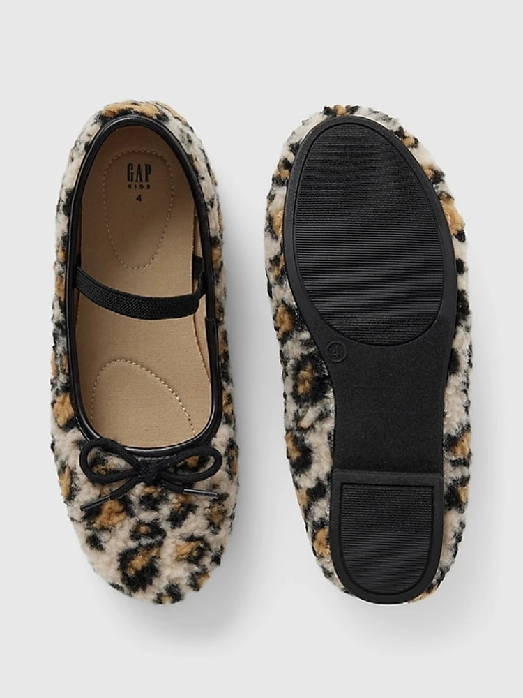 Kids Sherpa Leopard Ballet Flats
