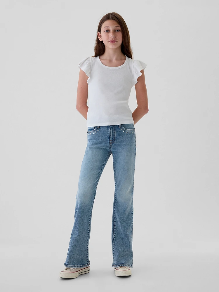 Kids High Rise Studded 70s Flare Jeans