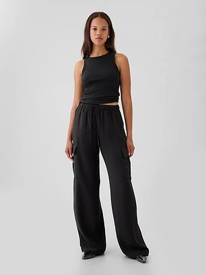 High Rise Crinkle Texture Pull-On Cargo Pants