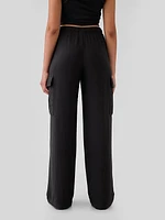 High Rise Crinkle Texture Pull-On Cargo Pants