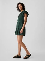 Crinkle Gauze Embroidered Mini Dress