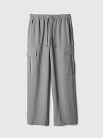 High Rise Crinkle Texture Pull-On Cargo Pants