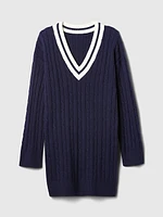 CashSoft Varsity Cable-Knit Mini Sweater Dress