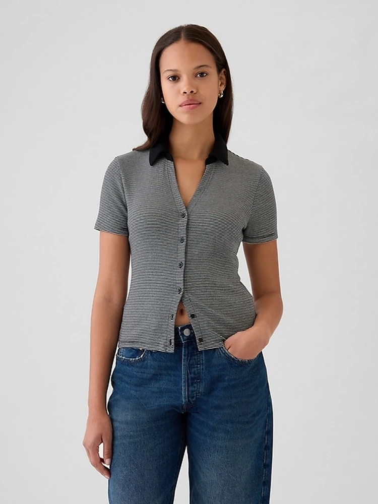 Modern Rib Button Polo Shirt