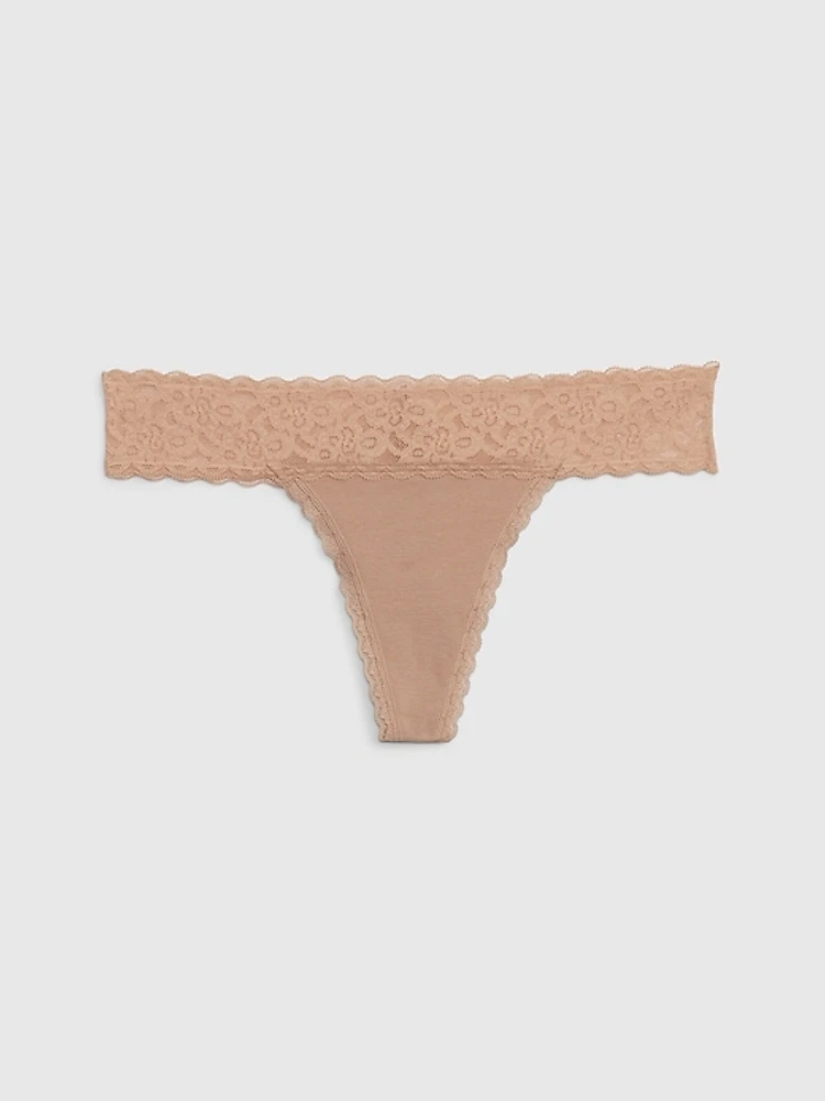 Organic Stretch Cotton Lace-Trim Thong