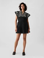 Crinkle Gauze Embroidered Mini Dress