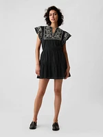 Crinkle Gauze Embroidered Mini Dress