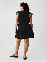 Crinkle Gauze Embroidered Mini Dress